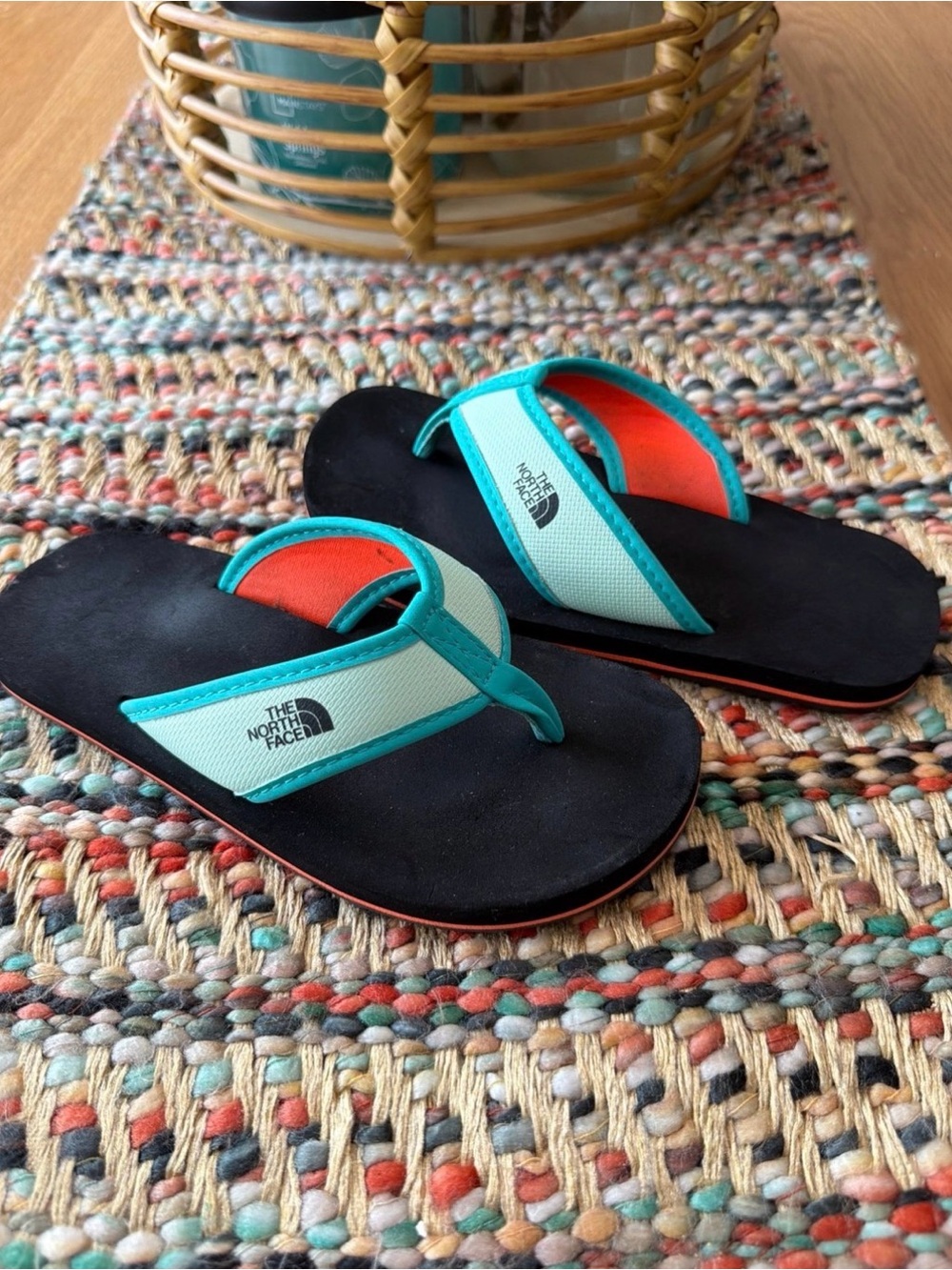 The North Face Kids Teal, Black & Orange Flip Flops